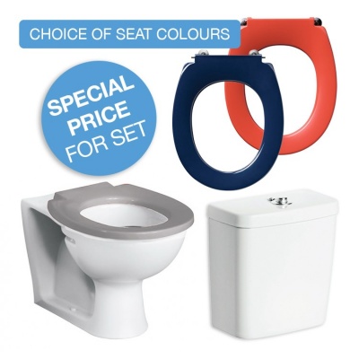 Armitage Shanks Contour 21 Schools Toilet Set with Back to Wall WC Pan, Cistern and Seat